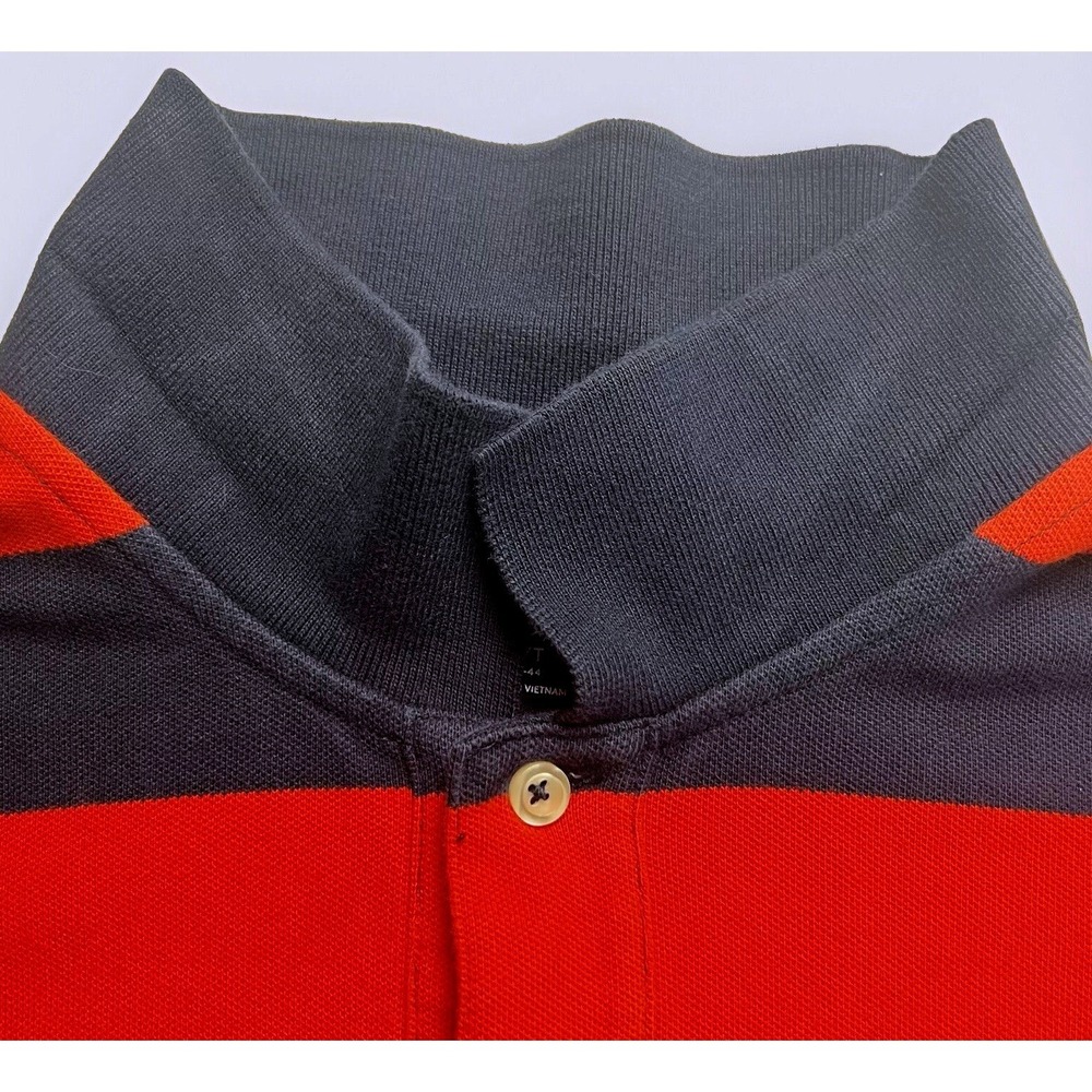 Lands' End Men L Tall Polo Shirt Red Navy Striped Golf Nautical Dark Prep Sporty - Picture 5 of 12